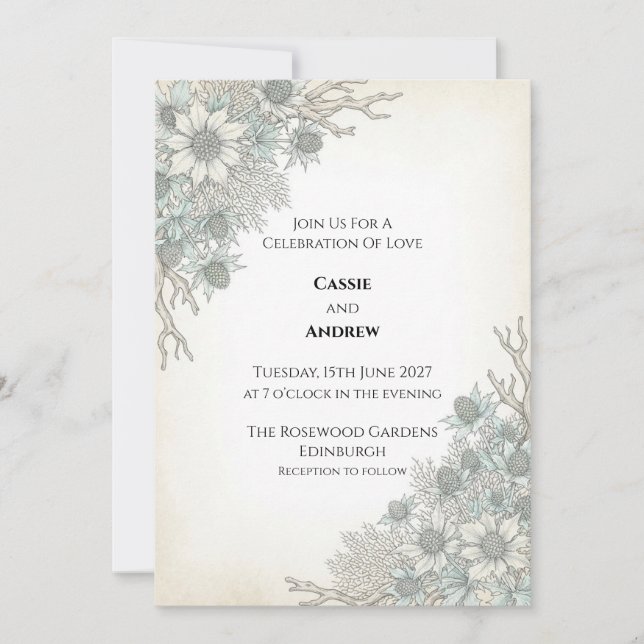 Faire-part de mariage Pale Blue Thistle (Devant)