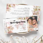 Faire-part de mariage Pampas Grass Boararding Pass<br><div class="desc">Carte d'embarquement mariage moderne avec un simple arrière - plan blanc,  une photo du couple,  une aquarelle rustique pampas herbe et floraux,  un code QR pour vous à supprimer ou remplacer par le vôtre,  et un éditable tout en un modèle mariage facile à personnaliser.</div>