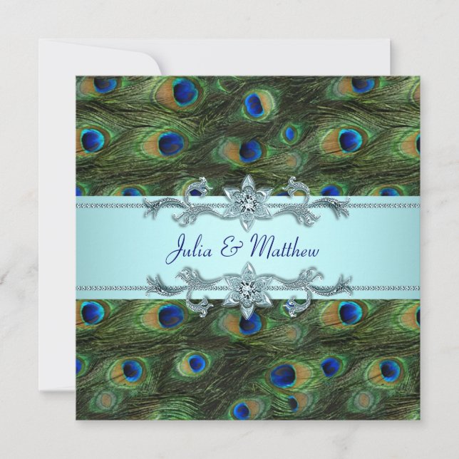 Faire-part de mariage Paon Bleu sarcelle (Devant)