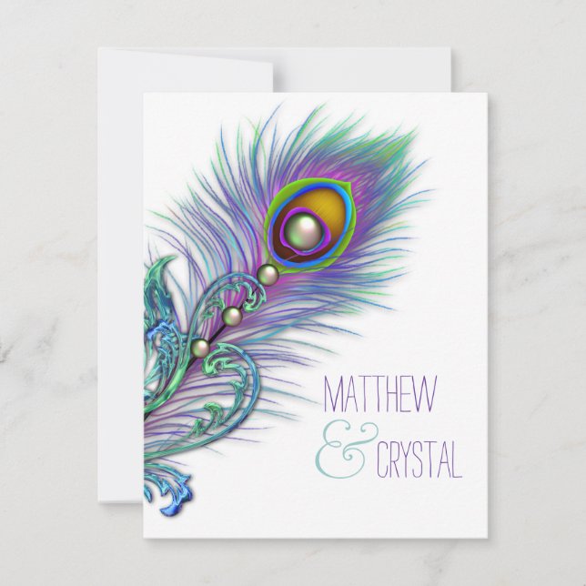 Faire-part de mariage paon bleu sarcelle et violet (Devant)