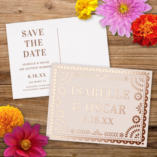 Faire-Part de Mariage Papel Picado Neutre en Feuil (Créateur téléchargé)