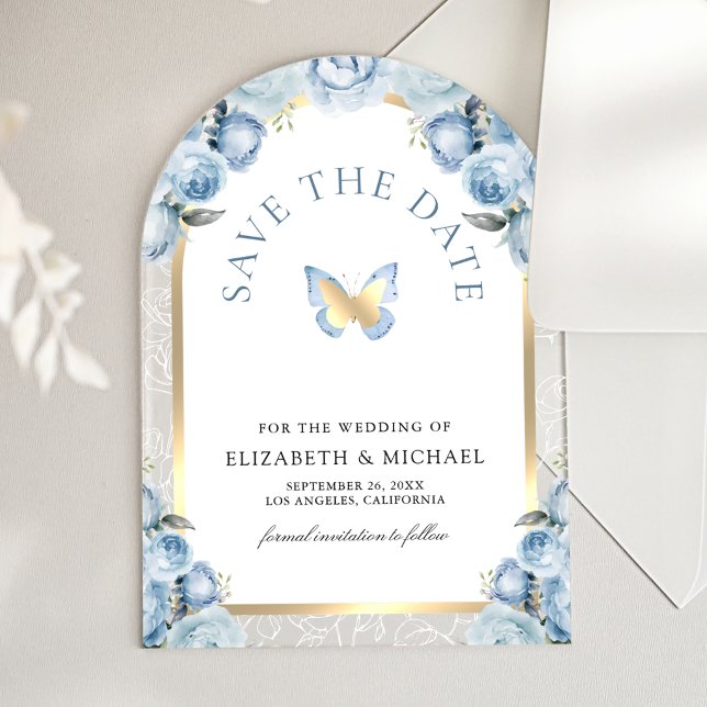 Faire-part de mariage papillon à arche florale ble (Créateur téléchargé)