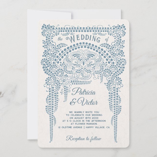 Faire-part de mariage papillon Art déco dans un ca (Devant)