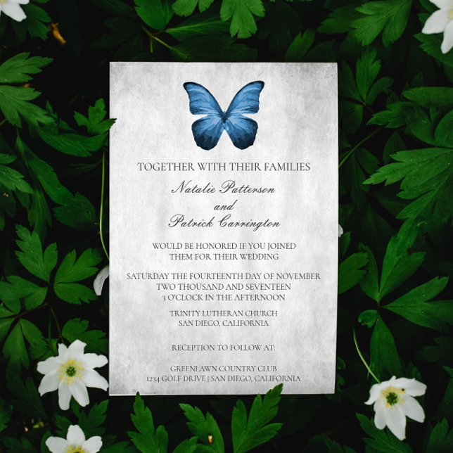 Faire-part de mariage papillon bleu (Blue Butterfly Wedding Invitation)