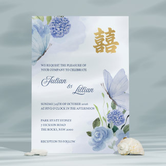 Faire-Part de Mariage Papillon Bleu Or