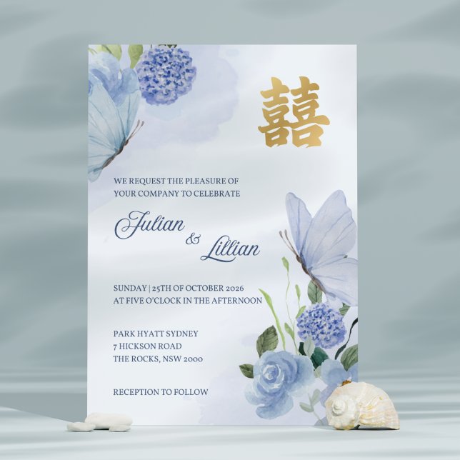 Faire-Part de Mariage Papillon Bleu Or (Créateur téléchargé)