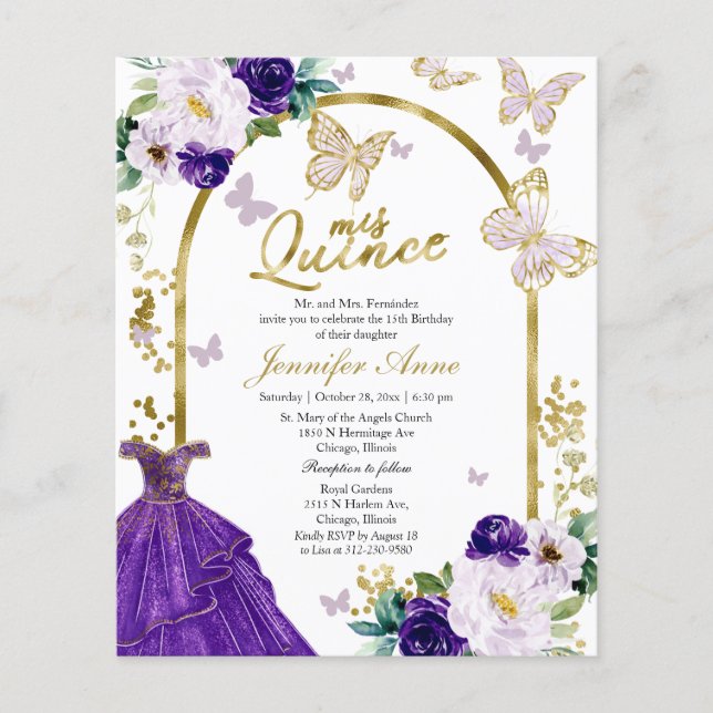 Faire-part de mariage papillon Budget Quince tenue (Devant)