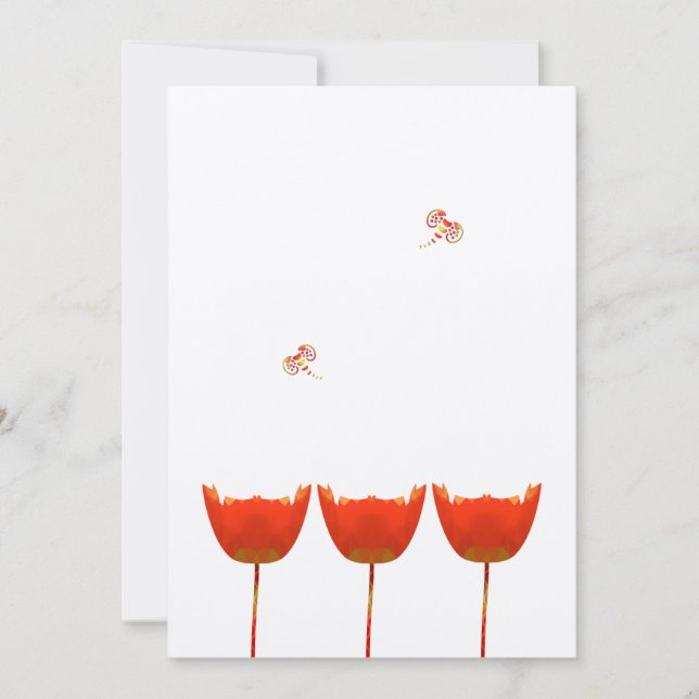 Faire-part de mariage papillon Coquelicots corail  (Devant)
