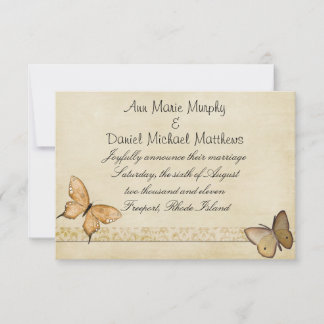 Faire-part de mariage papillon crème vintage