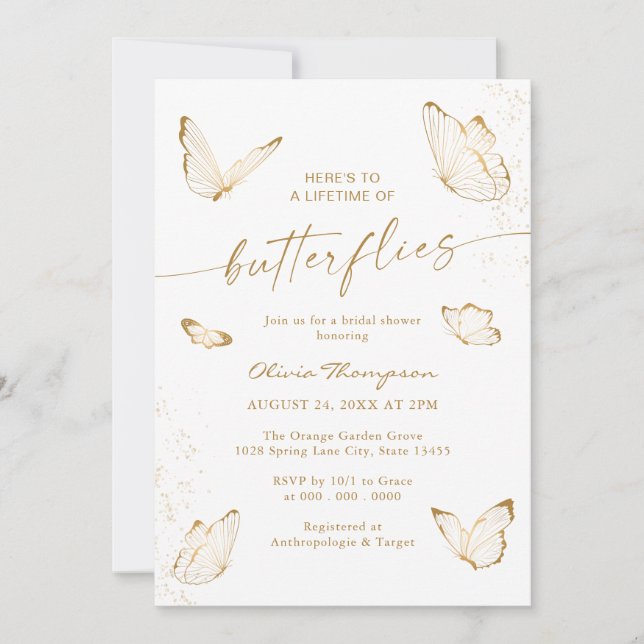 Faire-part de mariage papillon en or blanc (Devant)