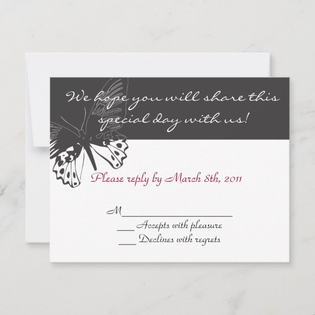 Faire-part de mariage papillon Invitation réponse  (Devant)