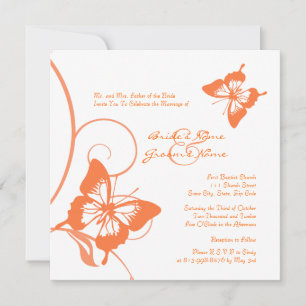 Faire-part de mariage papillon orange et blanc