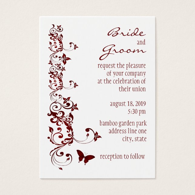 Faire-part de mariage papillon rouge (Devant)