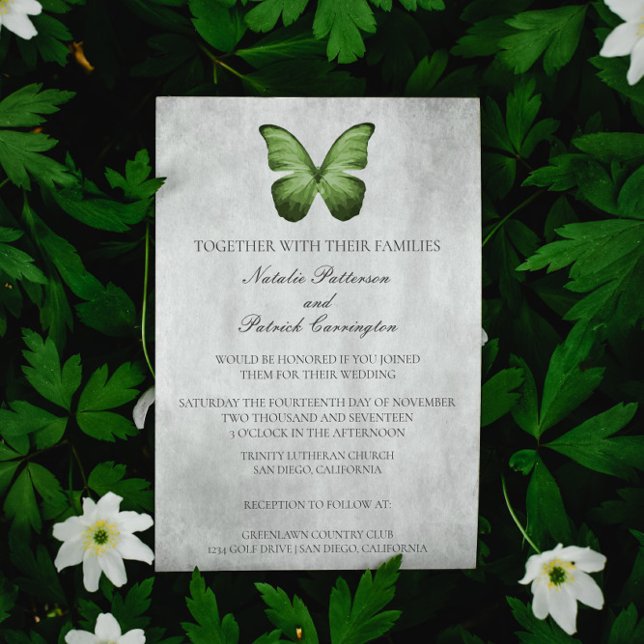 Faire-part de mariage papillon vert (Green Butterfly Wedding Invitation)
