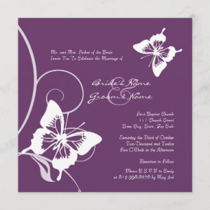 Faire-part de mariage papillon violet et blanc