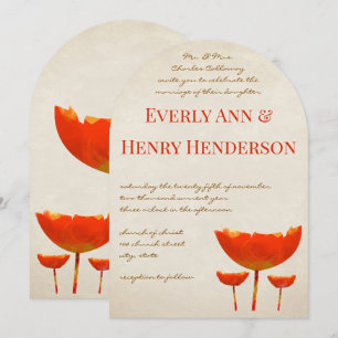 Faire-part de mariage papillons coquelicots orange