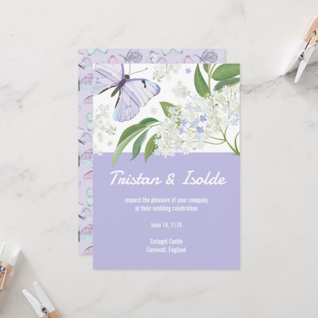 Faire-part de mariage Papillons & Fleur de Sureau (Devant/Arrière en situation)