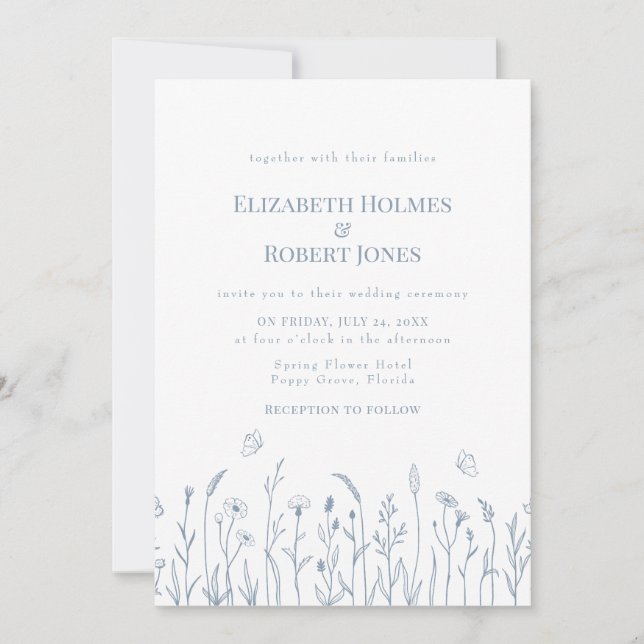 Faire-Part de Mariage Papillons Prairie de Fleurs  (Devant)