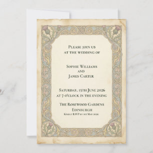 Faire-part de mariage parchemin au chardon celtiqu