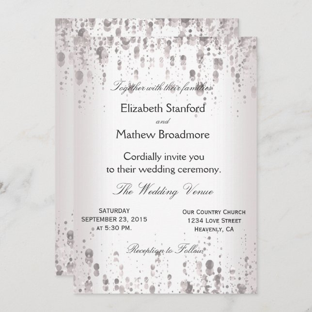 Faire-part de mariage | Parties scintillant argent (Devant / Derrière)