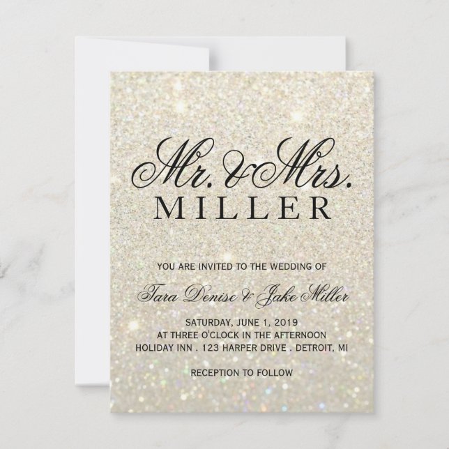 Faire-part de mariage - parties scintillantes d'or (Devant)
