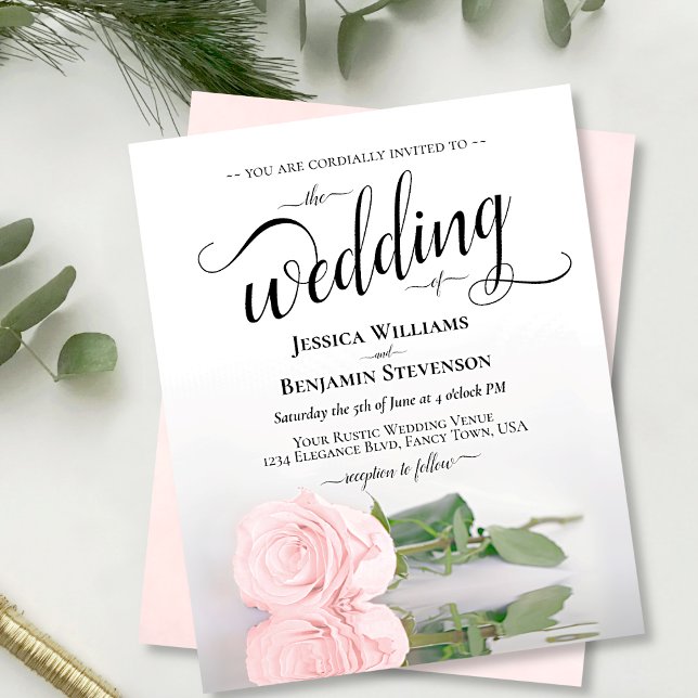 Faire-part de mariage pas cher à l'aquarelle rose  (Créateur téléchargé)