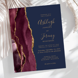 Faire-part de mariage pas cher Agate Bordeaux Bleu