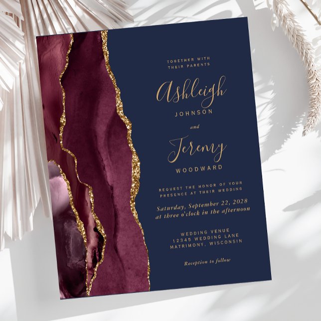 Faire-part de mariage pas cher Agate Bordeaux Bleu (Créateur téléchargé)