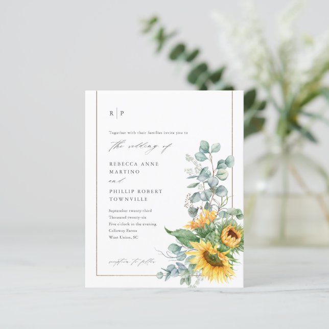 Faire-part de mariage pas cher au tournesol eucaly (Debout devant)