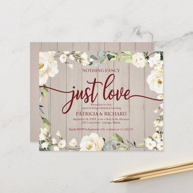 Faire-part de mariage pas cher avec motif floral s (Devant/Arrière en situation)