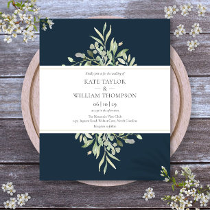 Faire-part de mariage pas cher avec verdure bleu d