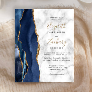 Faire-part de mariage pas cher bleu marine agate m