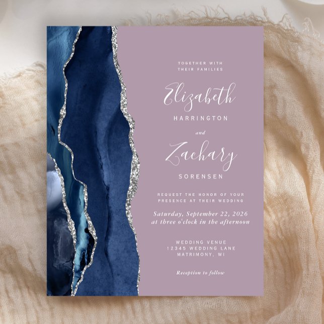 Faire-part de mariage pas cher bleu marine argent  (Créateur téléchargé)