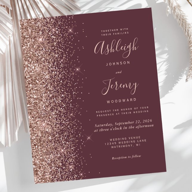 Faire-part de mariage pas cher bordeaux rose gold (Créateur téléchargé)