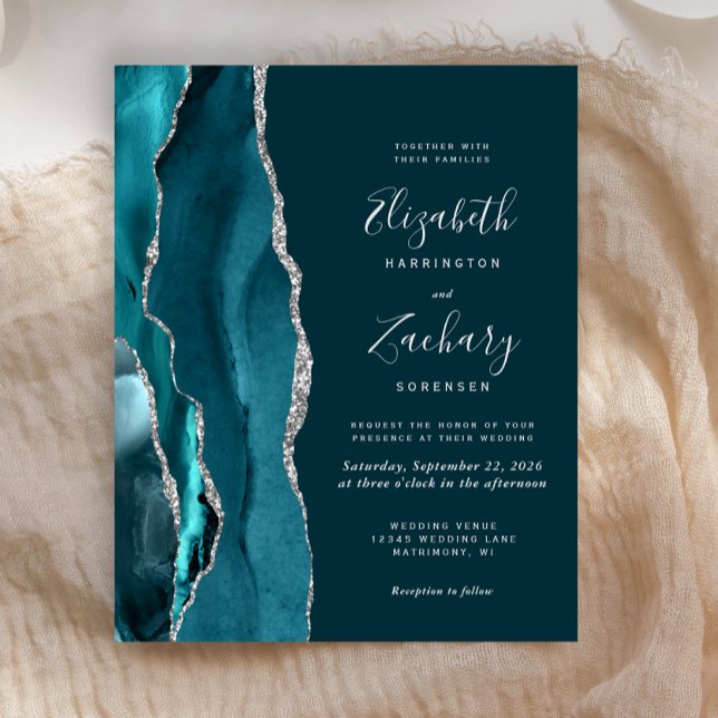 Faire-part de mariage pas cher Dark Teal argenté A (Créateur téléchargé)