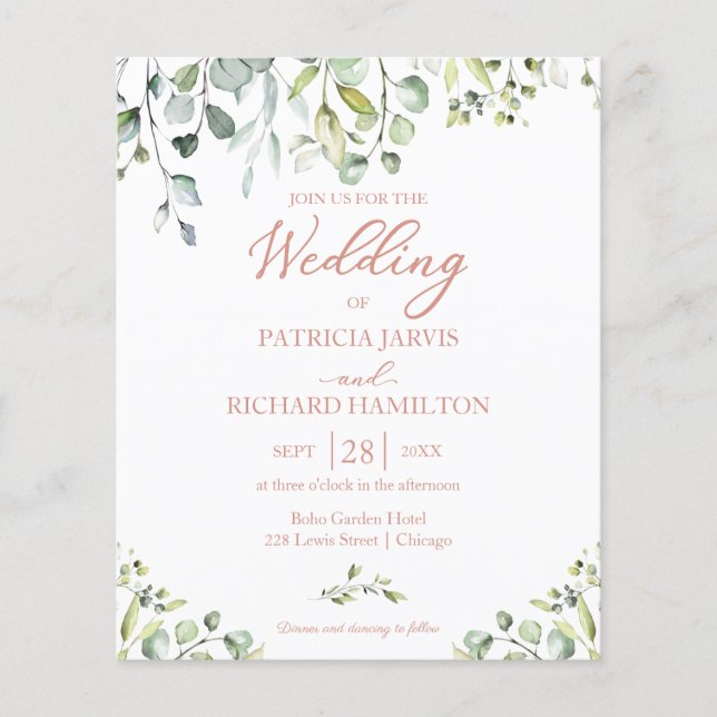 Faire-part de mariage pas cher Eucalyptus Rose Gol (Devant)