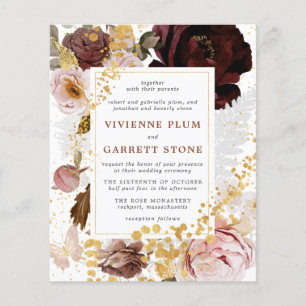 Faire-part de mariage pas cher or burgundy rose po