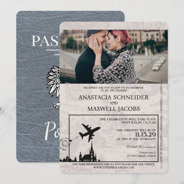 Faire-part de mariage Passeport Silver Pologne (Devant / Derrière)
