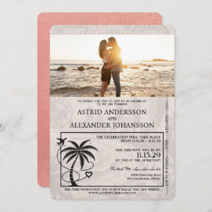 Faire-part de mariage Passport Gold Florida rose