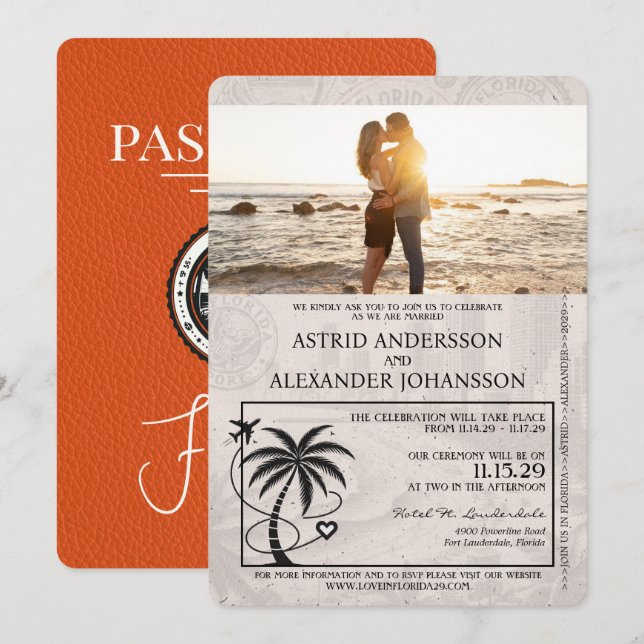 Faire-part de mariage Passport Orange Florida (Devant / Derrière)