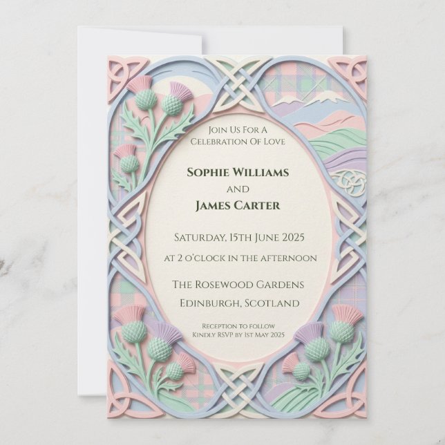 Faire-part de mariage Pastel Celtic Highland (Devant)