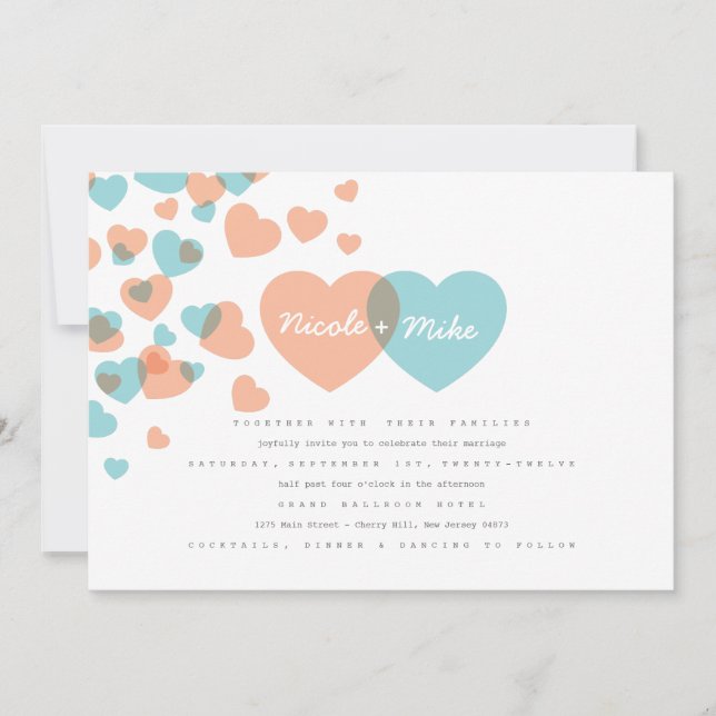 Faire-part de mariage Pastel Hearts (Devant)