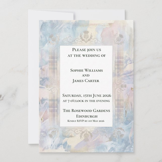 Faire-part de mariage Pastel Tartan Thistle (Devant)