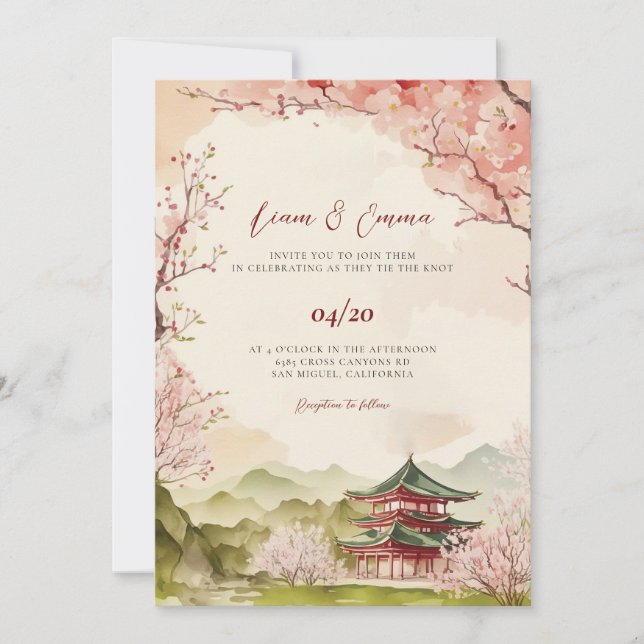 Faire-part de mariage Paysage Japonais (Devant)
