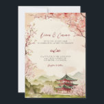 Faire-part de mariage Paysage Japonais<br><div class="desc">Ce faire-part de mariage présente un paysage japonais avec un cerisier en fleurs aux couleurs rose vif et vert. Idéal pour mariage japonais,  mariage japonais américain,  mariage asiatique ou mariage à thème japonais.</div>