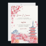 Faire-part de mariage Paysage Japonais<br><div class="desc">Ce faire-part de mariage présente un paysage japonais à dessin vintage avec un cerisier en fleurs aux couleurs rose vif. Idéal pour mariage japonais,  mariage japonais américain,  mariage asiatique ou mariage à thème japonais.</div>