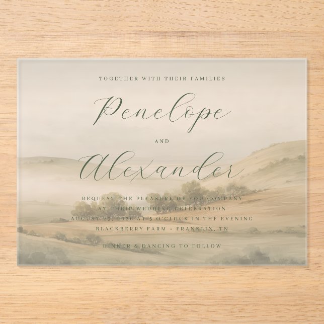 Faire-part de mariage Paysage vert serein (Recto)
