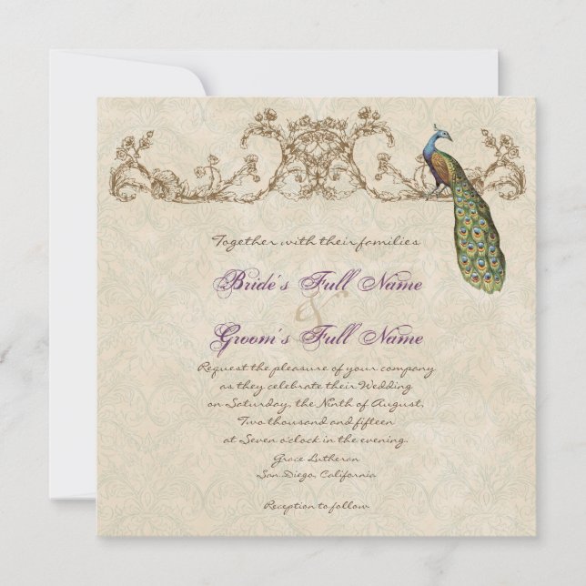 Faire-part de mariage Peacock & Etchs vintage (Devant)