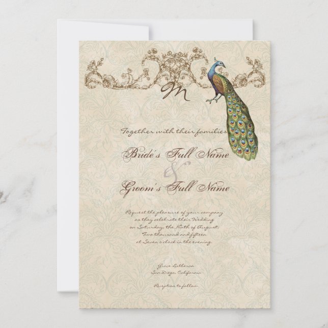 Faire-part de mariage Peacock & Etchs vintage (Devant)