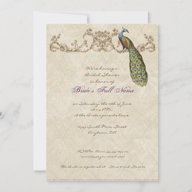 Faire-part de mariage Peacock & Etchs vintage (Devant)
